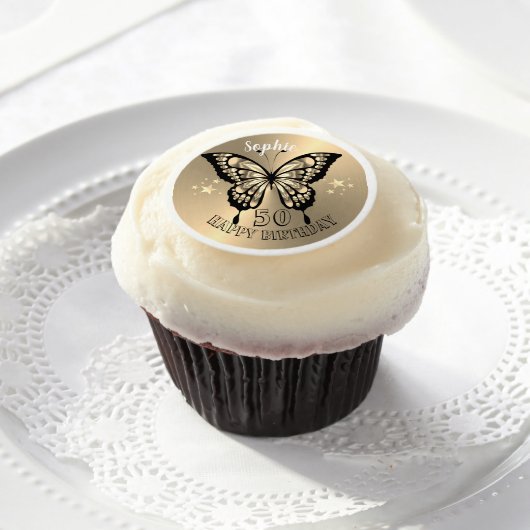 Custom Gold Butterfly Cupcake Toppers Edible Frosting Rounds (Cupcake)