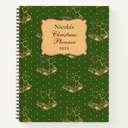 Custom Gold Christmas Bells Notebook