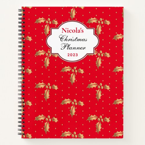 Custom Gold Christmas Holly and Berry  Notebook