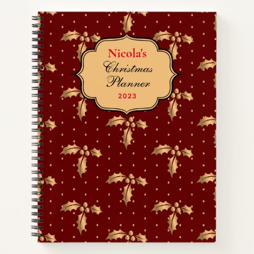 Custom Gold Christmas Holly  Berry  Notebook