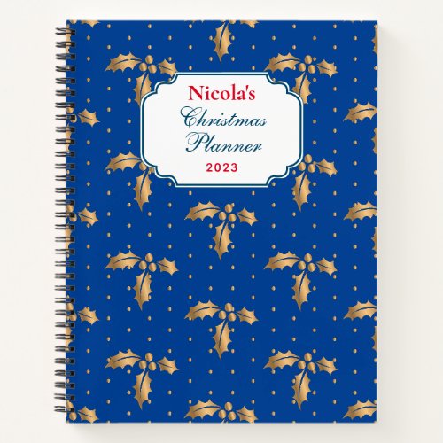 Custom Gold Christmas Holly  Berry Notebook