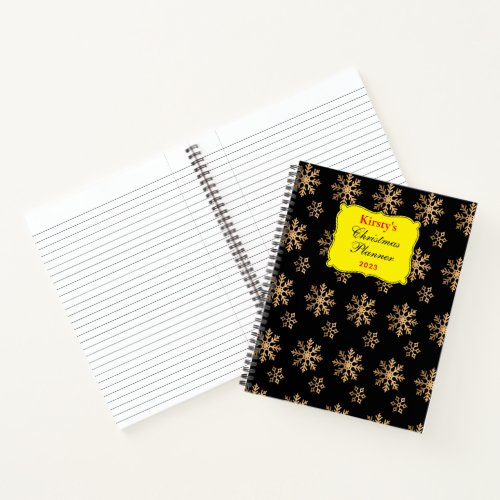 Custom Gold Christmas Snowflakes Notebook