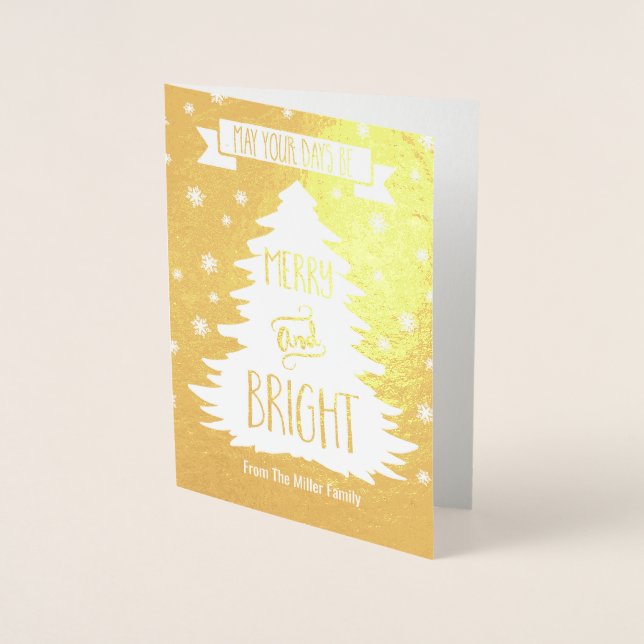 Custom Gold Christmas Tree Merry and Bright Foil Card (Front)
