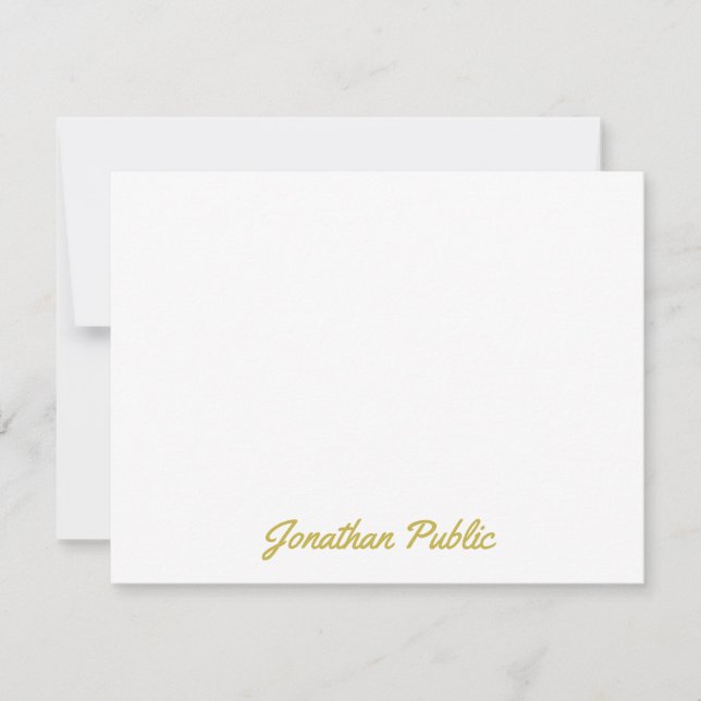 Custom Gold Color Hand Script Text Personalized Note Card (Front)
