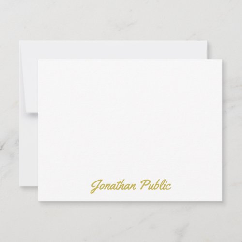 Custom Gold Color Hand Script Text Personalized Note Card