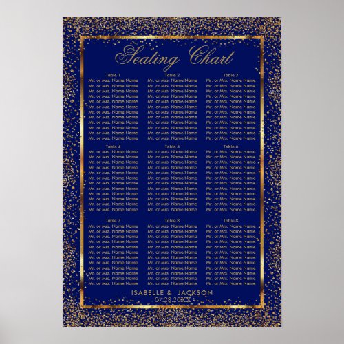 Custom _ Gold Confetti and Dark Blue _ 9 Seating Poster