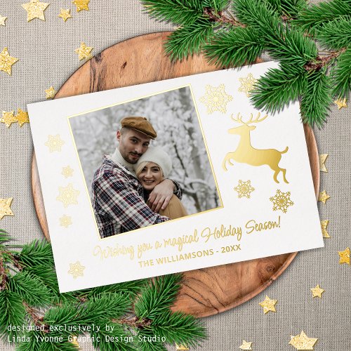 Custom Gold Deer  Snowflakes Gold Foil Holiday Card