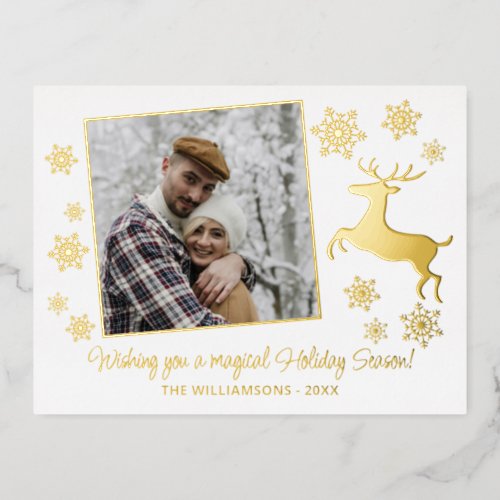 Custom Gold Deer  Snowflakes Gold Foil Holiday Postcard