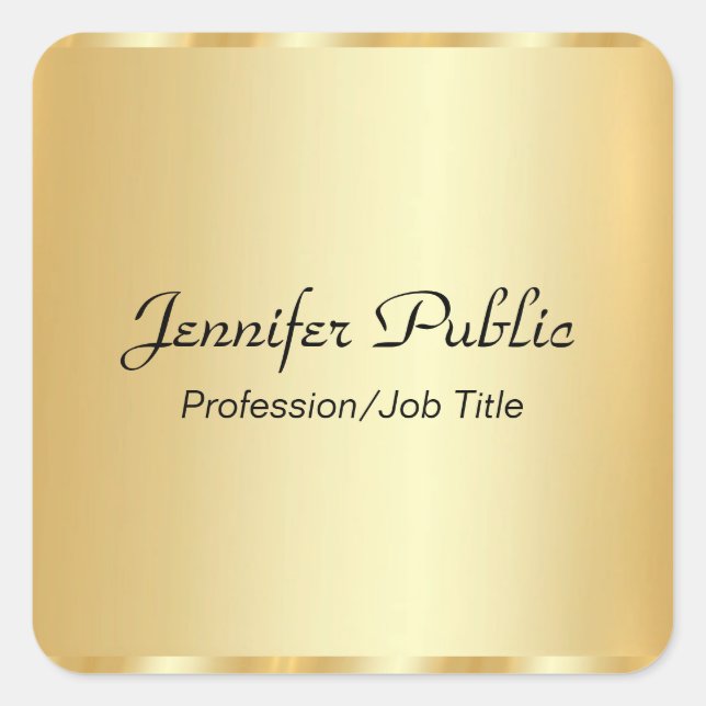 Custom Gold Elegant Script Glamorous Template Square Sticker (Front)