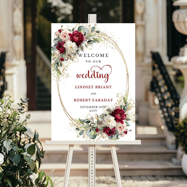 Custom gold floral greenery wedding welcome sign  (Custom gold floral greenery wedding welcome sign decor

)