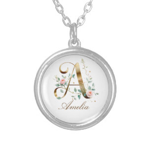 Custom Gold Floral Letter A Monogram Necklace