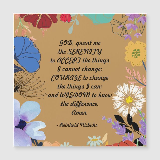 Custom Gold Floral Serenity Prayer Magnet (Front)