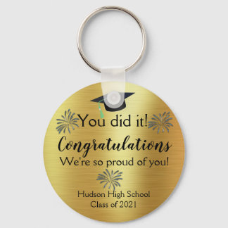 Custom Gold Foil and Fireworks Graduate Keychain