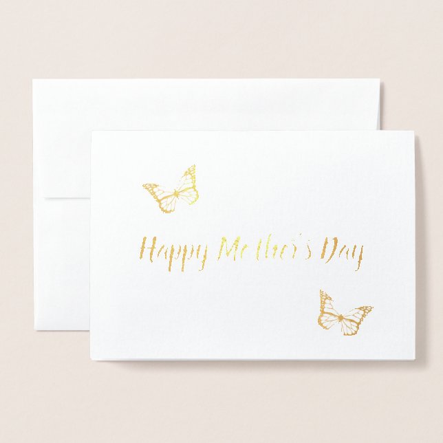 Custom Gold Foil Butterflies Happy Mother's Day Foil Card (Front With Envelope)
