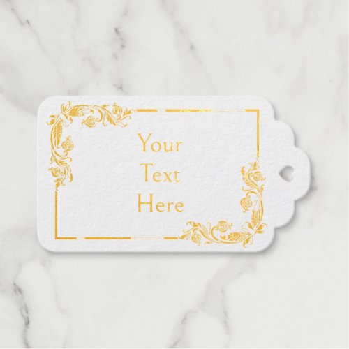 Custom Gold Foil Floral Frame Wedding Party Foil Gift Tags