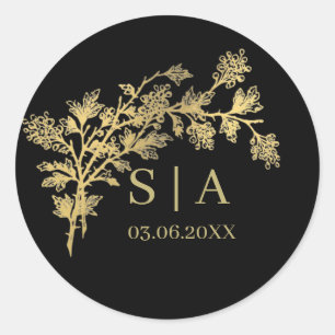 Custom Gold Foil Luxury Botanical Monogram Modern Classic Round Sticker