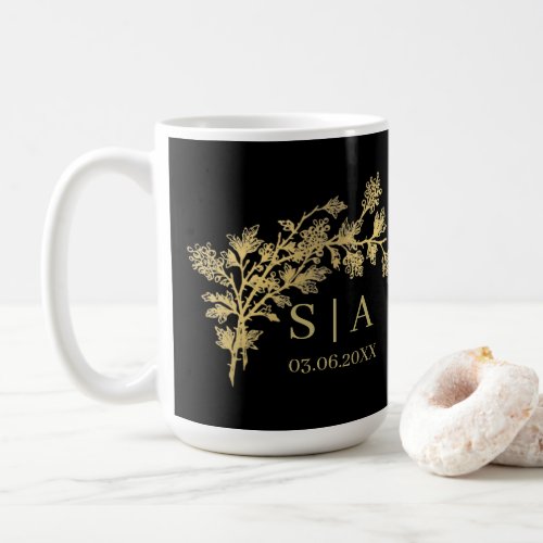 Custom Gold Foil Luxury Botanical Monogram Modern Coffee Mug