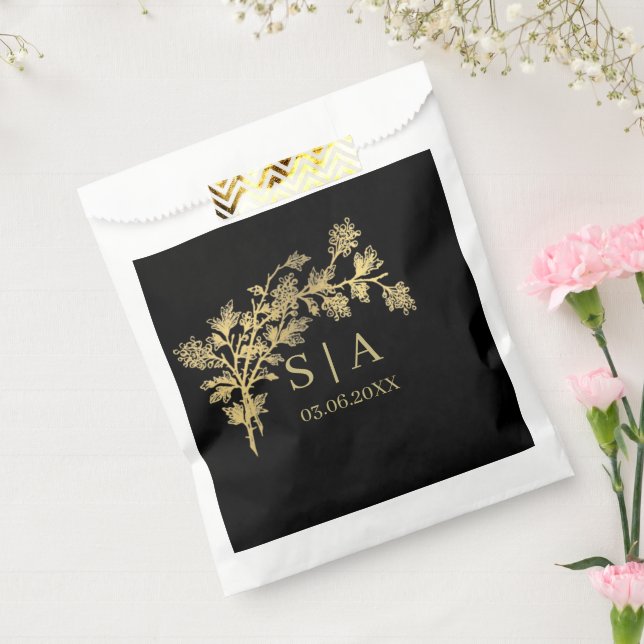 Custom Gold Foil Luxury Botanical Monogram Modern  Favor Bag (Sealed)