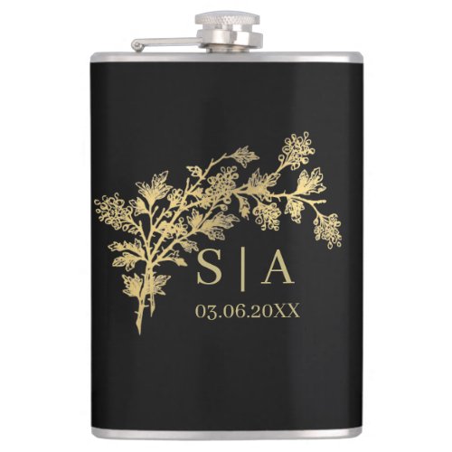 Custom Gold Foil Luxury Botanical Monogram Modern  Flask
