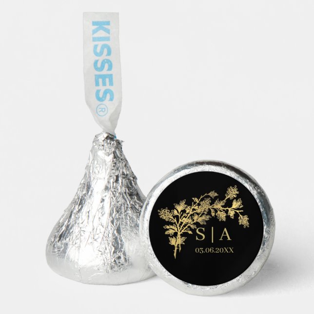 Custom Gold Foil Luxury Botanical Monogram Modern Hershey®'s Kisses® (Front)