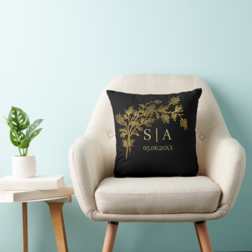Custom Gold Foil Luxury Botanical Monogram Modern Throw Pillow