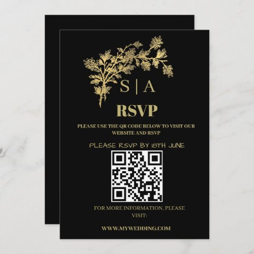 Custom Gold Foil Luxury Botanical Monogram RSVP  Holiday Card