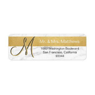 Custom Gold Foil Marble Monogram Letter Return Label