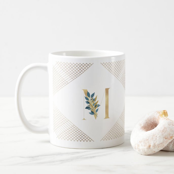 Custom Gold Foil Monogram Botanical Geometric Coffee Mug