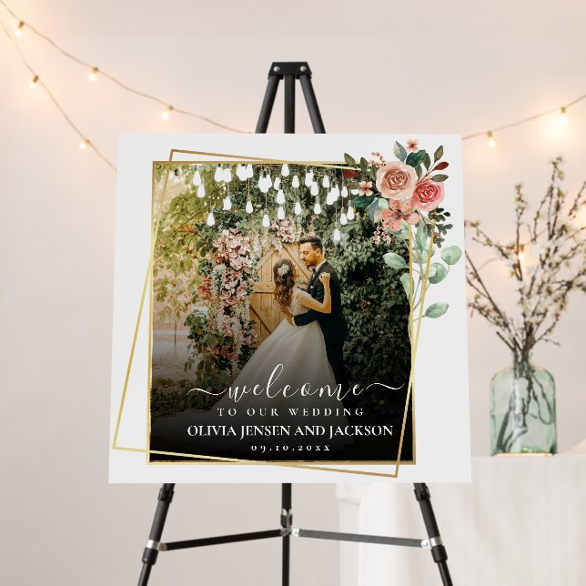 Custom Gold Frame Script Wedding Welcome Foam Boar Board (In Situ (Stand))