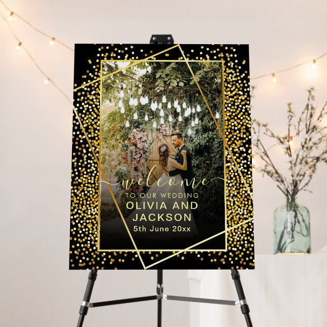 Custom Gold Frame Script Wedding Welcome Foam Board (In Situ (Stand))