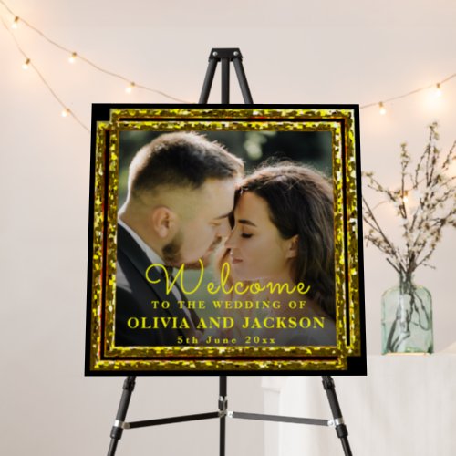 Custom Gold Frame Script Wedding Welcome Foam Board