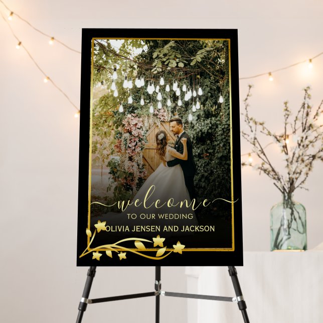 Custom Gold Frame Script Wedding Welcome Foam Board (In Situ (Stand))