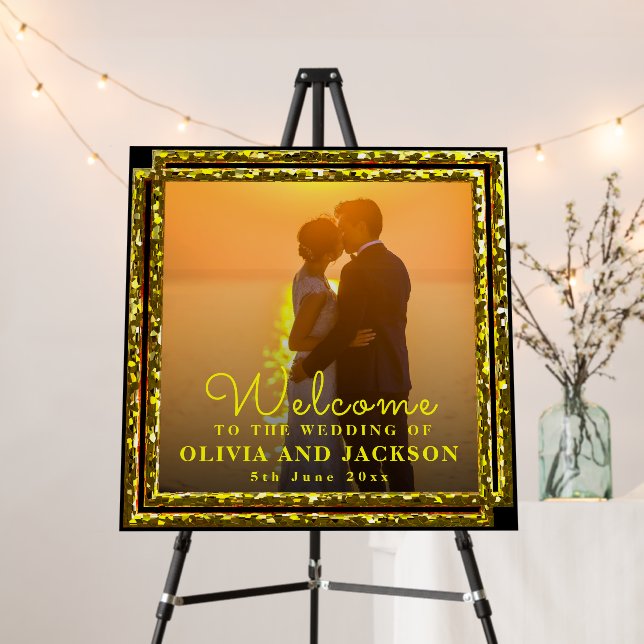 Custom Gold Frame Script Wedding Welcome Foam Board (In Situ (Stand))