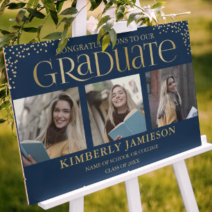 Custom Gold Glitter 3 Photo Graduation Welcome Foam Board