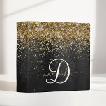 Custom Gold Glitter Black Sparkle Monogram 3 Ring Binder<br><div class="desc">Easily personalize this trendy elegant binder design featuring pretty gold sparkling glitter on a black brushed metallic background.</div>