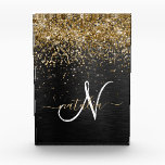 Custom Gold Glitter Black Sparkle Monogram Acrylic Award<br><div class="desc">Easily personalize this trendy elegant acrylic award design featuring pretty gold sparkling glitter on a black brushed metallic background.</div>