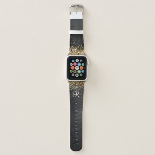 Custom Gold Glitter Black Sparkle Monogram Apple Watch Band