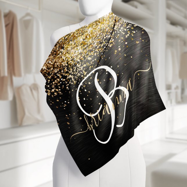 Custom Gold Glitter Black Sparkle Monogram Bandana (Creator Uploaded)
