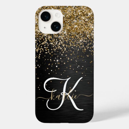 Custom Gold Glitter Black Sparkle Monogram Case_Mate iPhone 14 Case