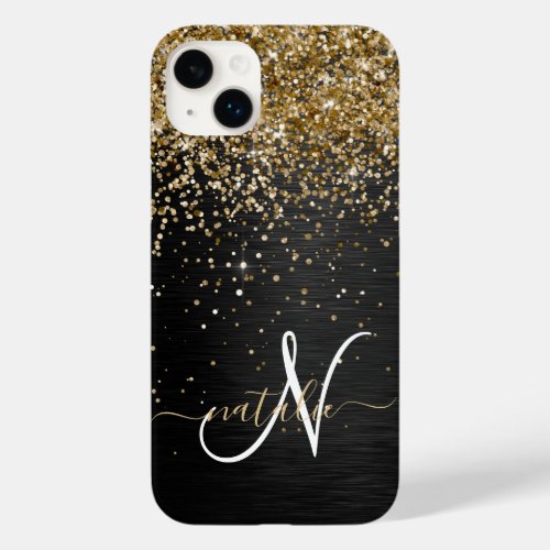 Custom Gold Glitter Black Sparkle Monogram Case_Mate iPhone 14 Plus Case