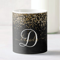 Custom Gold Glitter Black Sparkle Monogram