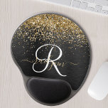 Custom Gold Glitter Black Sparkle Monogram Gel Mouse Pad<br><div class="desc">Easily personalize this trendy elegant gel mouse pad design featuring pretty gold sparkling glitter on a black brushed metallic background.</div>