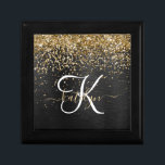 Custom Gold Glitter Black Sparkle Monogram Gift Box<br><div class="desc">Easily personalize this trendy elegant gift box design featuring pretty gold sparkling glitter on a black brushed metallic background.</div>