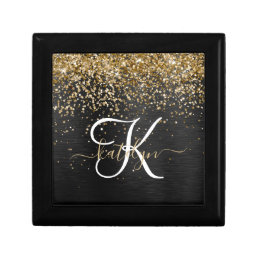 Custom Gold Glitter Black Sparkle Monogram Gift Box