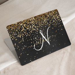 Custom Gold Glitter Black Sparkle Monogram HP Laptop Skin