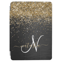 Custom Gold Glitter Black Sparkle Monogram iPad Air Cover