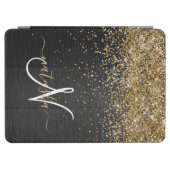 Custom Gold Glitter Black Sparkle Monogram iPad Air Cover (Horizontal)