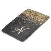 Custom Gold Glitter Black Sparkle Monogram iPad Air Cover (Side)