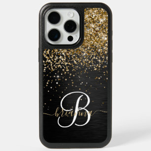 Custom Gold Glitter Black Sparkle Monogram iPhone 15 Pro Max Case