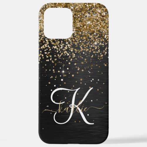 Custom Gold Glitter Black Sparkle Monogram iPhone 12 Pro Max Case